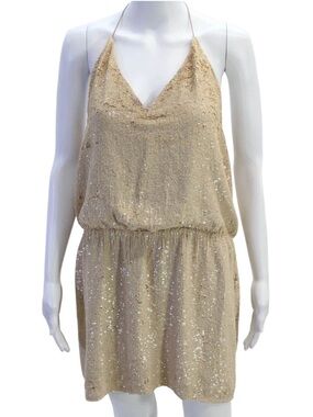 Haute Hippie Taupe Boho Sequin Halter Dress